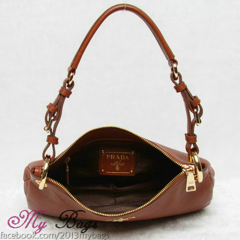 2014 Prada vitello daino leather shoulder bag BR4894 brown - Click Image to Close